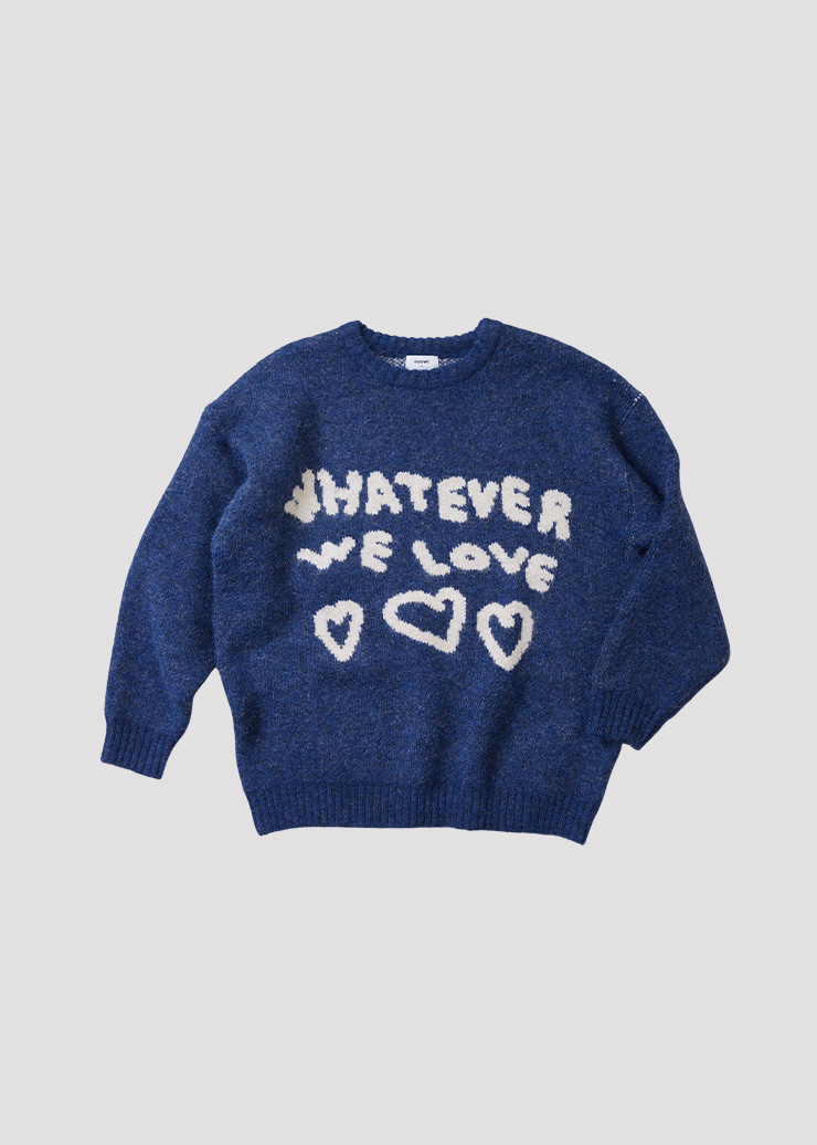 MIX WOOL PULLOVER WE LOVE HEART NAVY